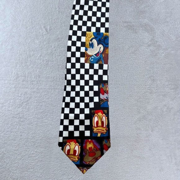 Disney Other - Disney‎ Silk Neck Tie Checkered Mickey Donald Goofy Altlas Design Sweden